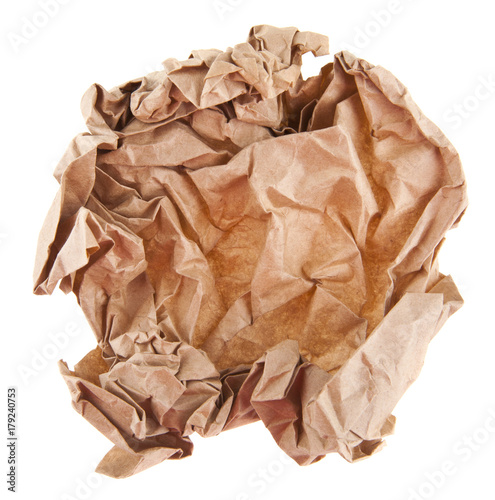 brown wrinkled paper isolated on white background close-up