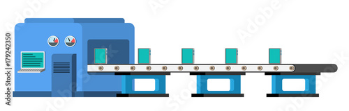 Automated assembly line. Automatic production conveyor. Robotic industry concept. Vector illustration