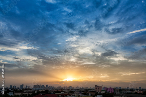 Aerial view of dramatic sunset. © Mckyartstudio
