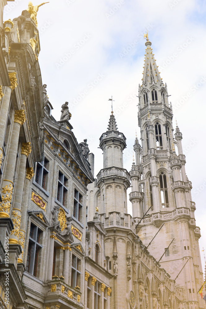 The Town Hall of the City of Brussels, a building of gothic architectural style from the middle ages located at the Grand Place in Brussels, Belgium