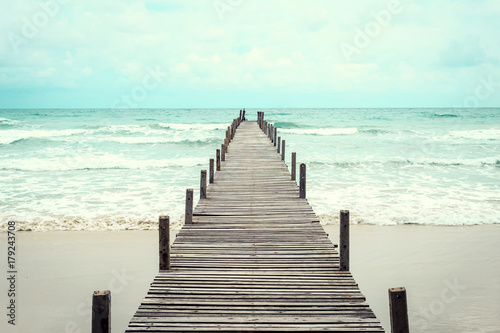 Wooden bridge over the sea. Travel and Vacation. Freedom Concept. Kood island at Trad province, Thailand