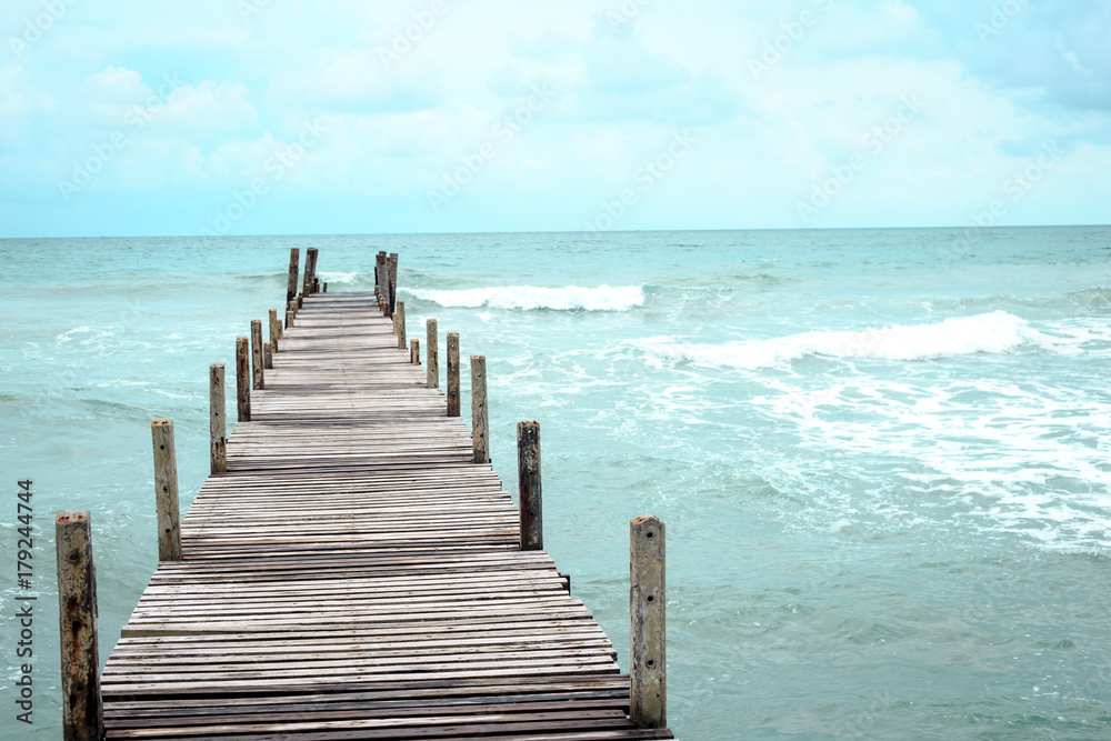 Wooden bridge over the sea. Travel and Vacation. Freedom Concept. Kood island at Trad province, Thailand