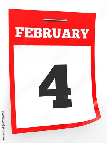 February 4. Calendar on white background.