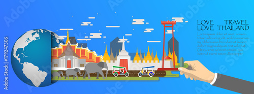 Thailand  infographic , global  with landmarks of Bangkok ,flat style.Love travel love Thailand.