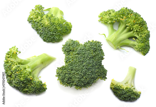 green broccoli isolated on white background. top view