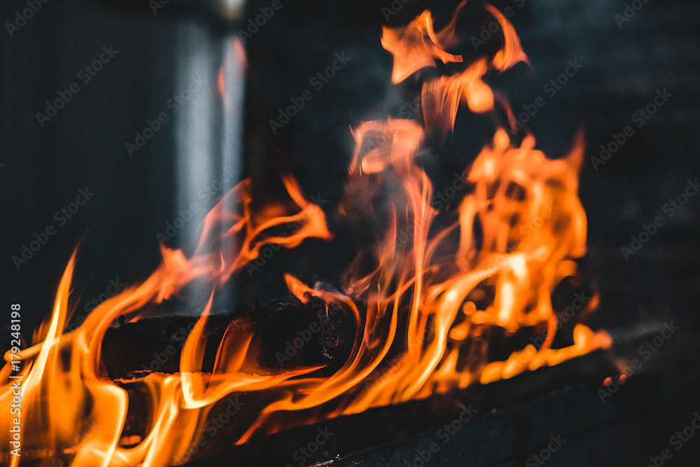Fire burning on the grill
