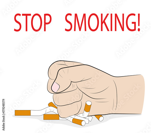 a man's hand crushes cigarettes. STOP SMOKING! concept of the ban on smoking. vector illustration.