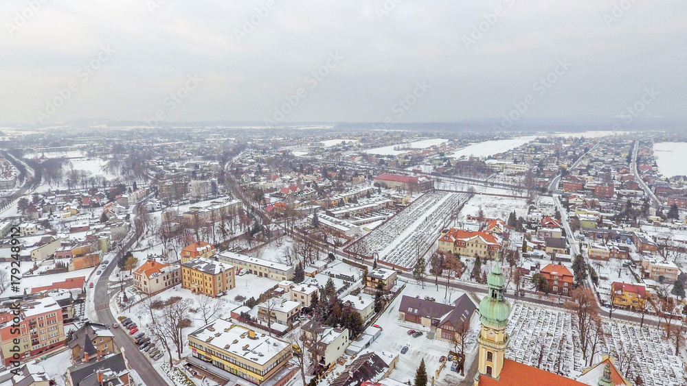 Tychy, panorama miasta z drona