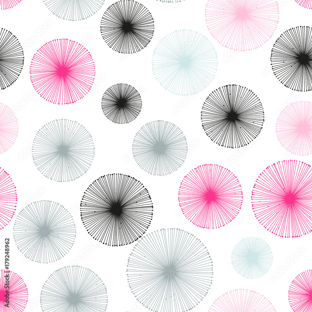 Seamless pattern of dandelion on a white background. Vector repeating texture.