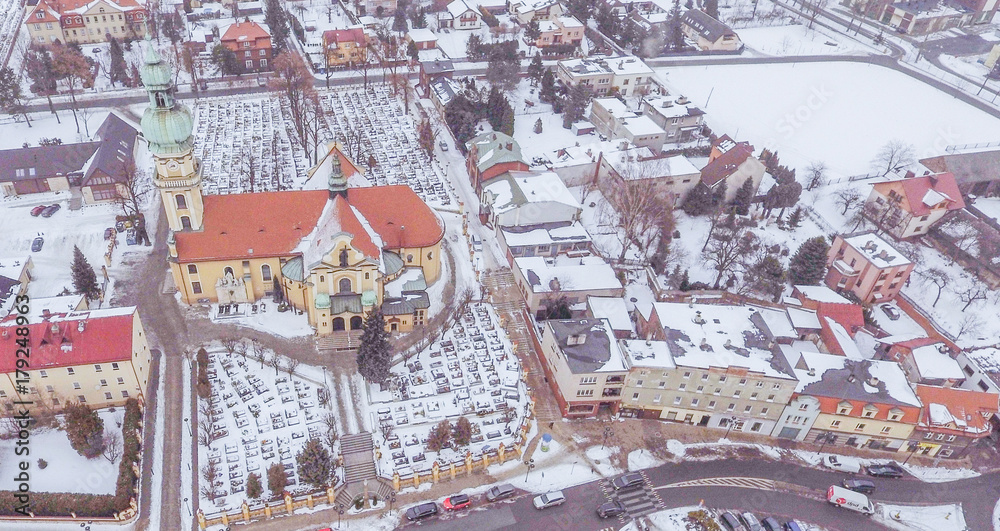 Tychy, panorama miasta z drona