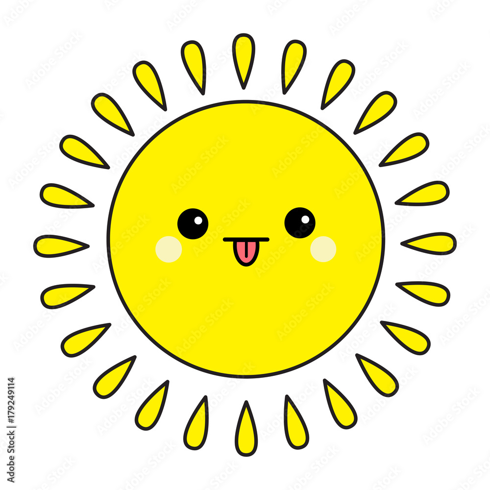 Sun shining contour icon set. Kawaii face showing tongue. Funny emotion. Cute cartoon funny character. Hello summer. White background. Isolated. Baby collection. Flat design Sun shining contour icon set. Kawaii face showing tongue. Funny emotion. Cute cartoon funny character. Hello summer. White background. Isolated. Baby collection. Flat design