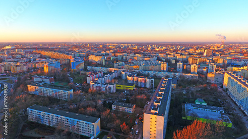 Miasto Wrocław - Zachód Słońca, widok z powietrza
