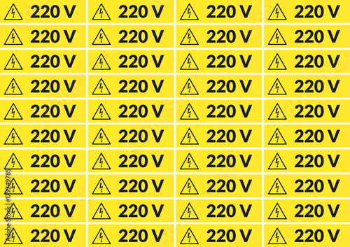 Set of 220 volt main voltage sticker for printing on A4