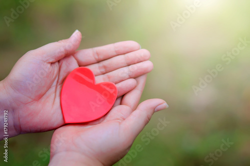 Red heart in the woman hand