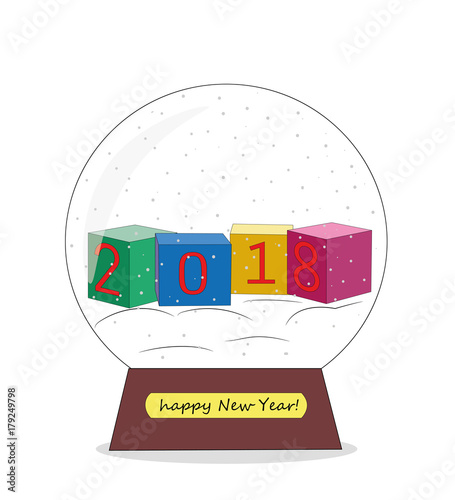 cubes with the numbers 2018 lie in a snow ball. concept of New Year and Christmas holidays. vector illustration.