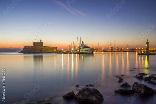 Agios Nikolaos fortress on the Mandraki harbour of Rhodes Greece