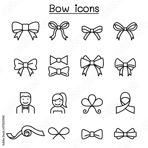 Bow & Ribbon icon set in thin line style