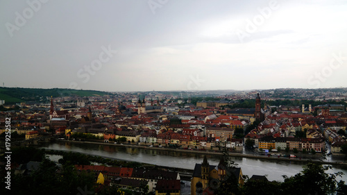 Panoramic aerial cityscape of Wurzburg city and river Main, Lower Franconia in Bavaria, Germany