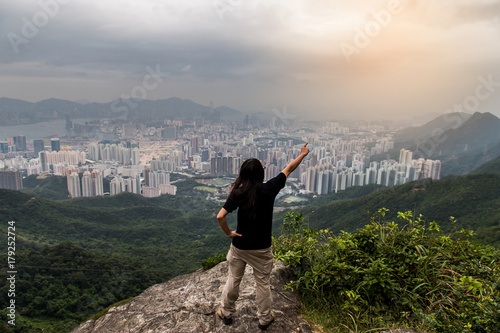 Hong Kong Skyline Kowloon from Fei Ngo Shan hill sunset photo