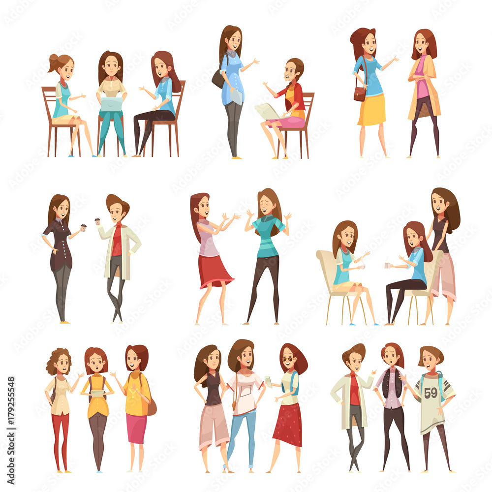 Teenage Girls Groups Cartoon Icons  