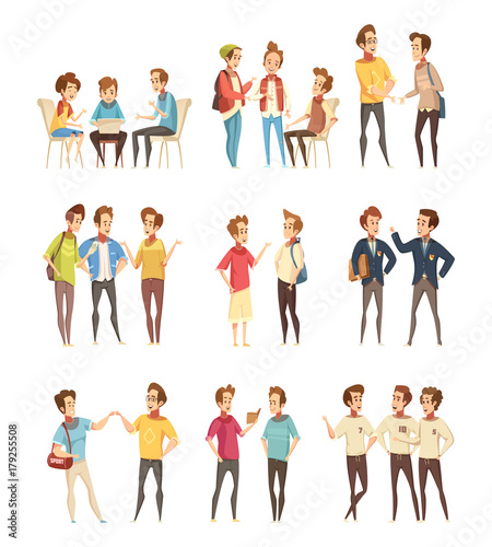 Teenage Boys Groups Cartoon Icons  