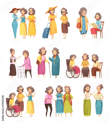 Senior Women Cartoon Icons Set