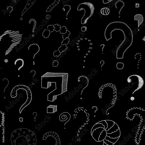 lots of question marks on blackboard, seamless pattern