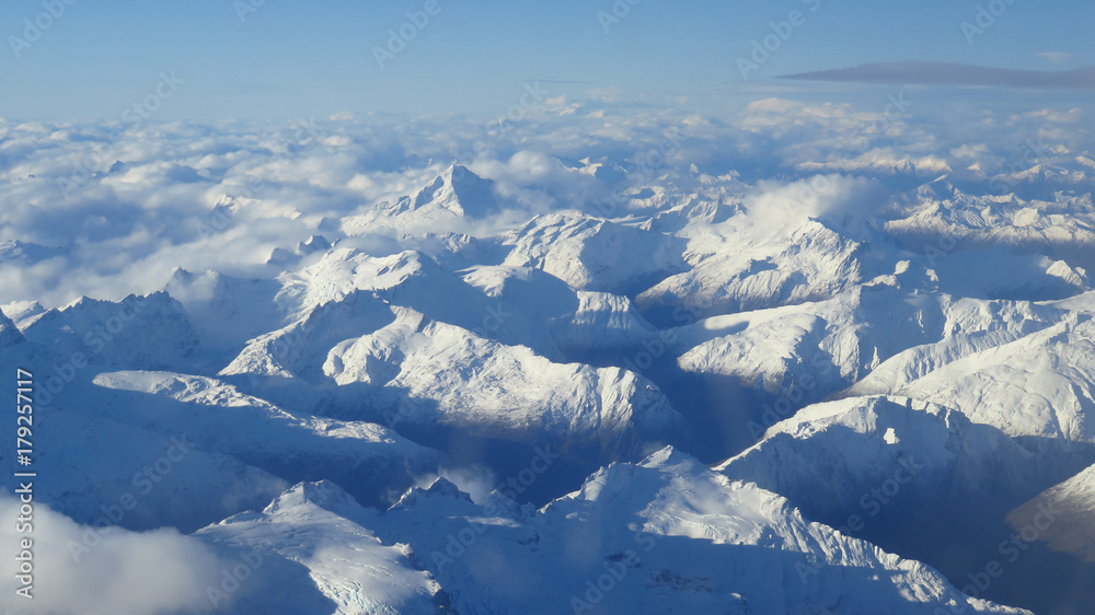 Snow-Covered Mountains Seen from the Sky