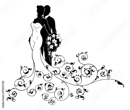 Bride and Groom Wedding Bridal Dress Silhouette