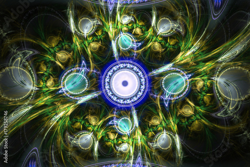 Abstract colorful fractal composition. Magic explosion star with particles. M...