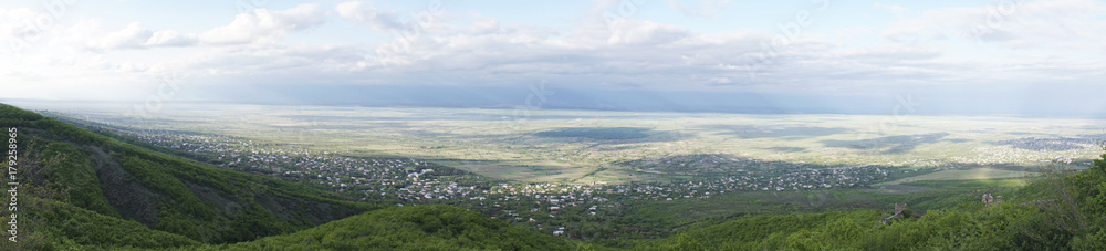 Panorama view of the Alazani valley from the height of the hill Panorama view of the Alazani valley from the height of the hill
