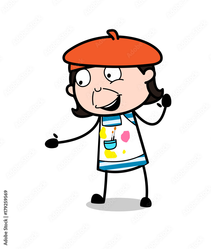 Showing Hand in Happy - Cartoon Artist Vector Illustration Showing Hand in Happy - Cartoon Artist Vector Illustration