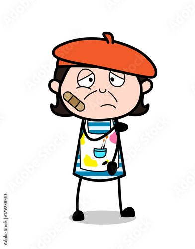 Injured Face with Bandage - Cartoon Artist Vector Illustration