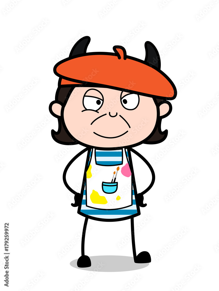 Smiling Face with Horns - Cartoon Artist Vector Illustration