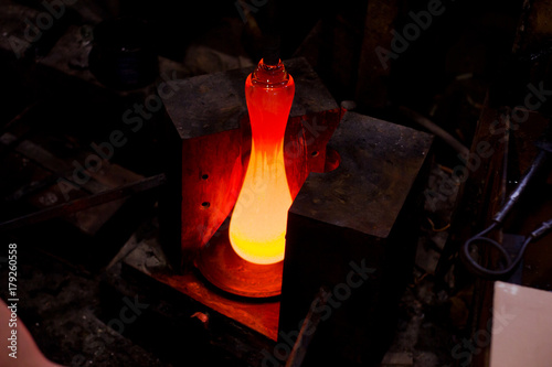 Picture from glass blower factory , Glassworks glass manufacturing process 