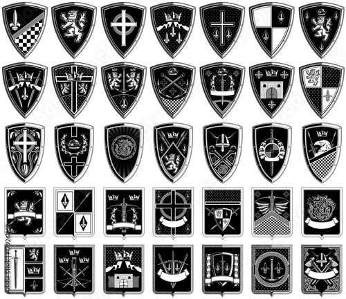 different black and white coats of arms