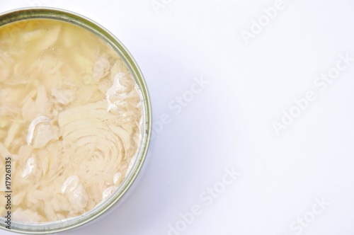 tuna in oil can food on white background