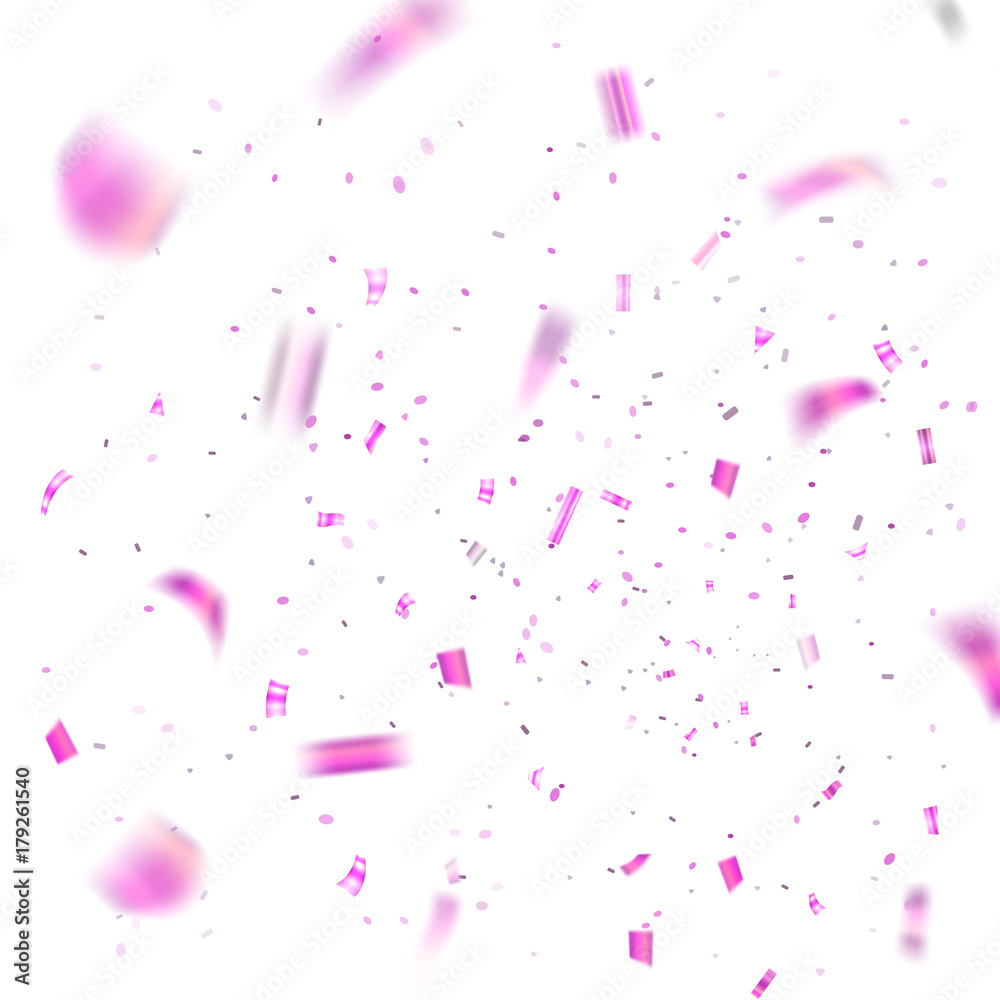 Pink confetti explosion celebration isolated on white background. Falling confetti. Abstract decoration party, birthday celebrate or Christmas, New Year confetti decor Vector illustration