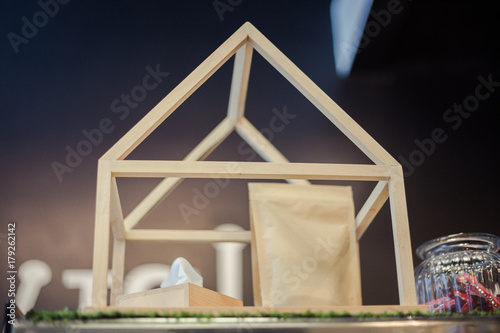 small architecture house framwork made from stick wood look cute. photo