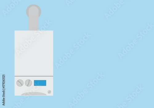 modern gas boiler on a blue background, saving energy and cash