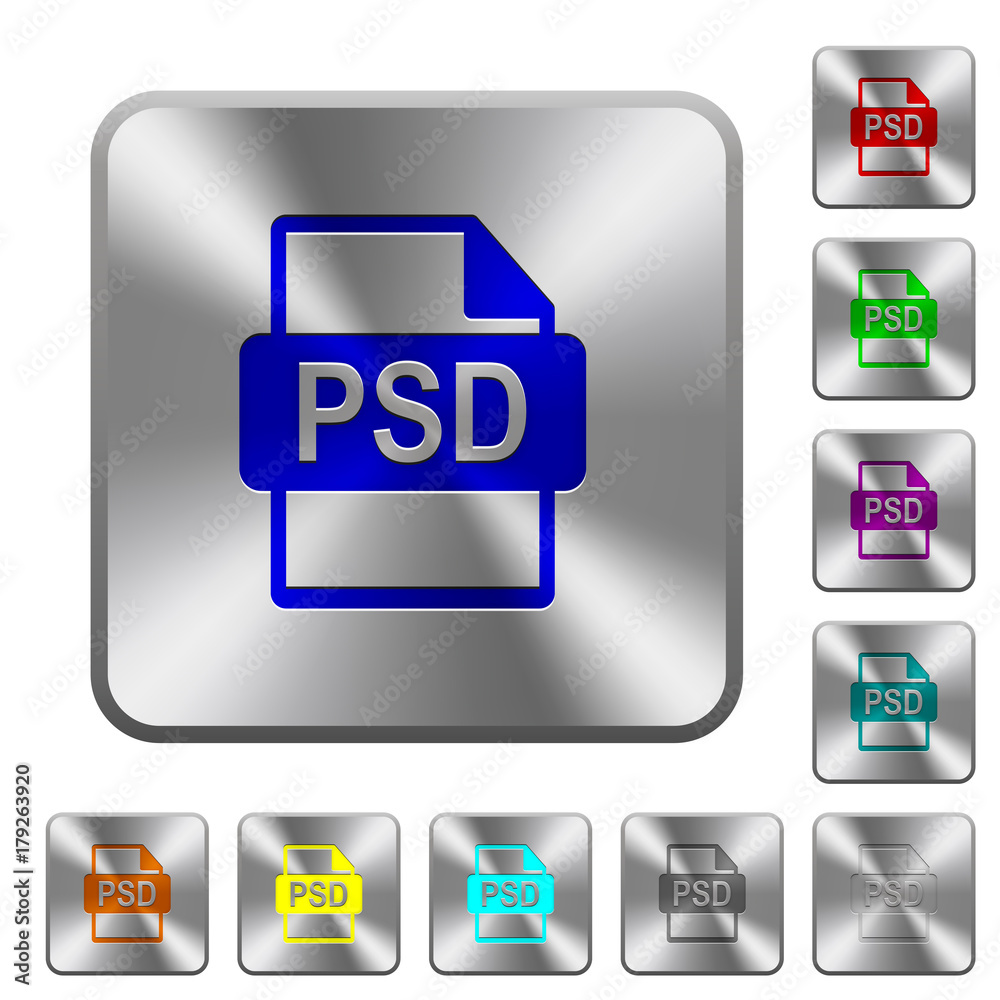 PSD file format rounded square steel buttons