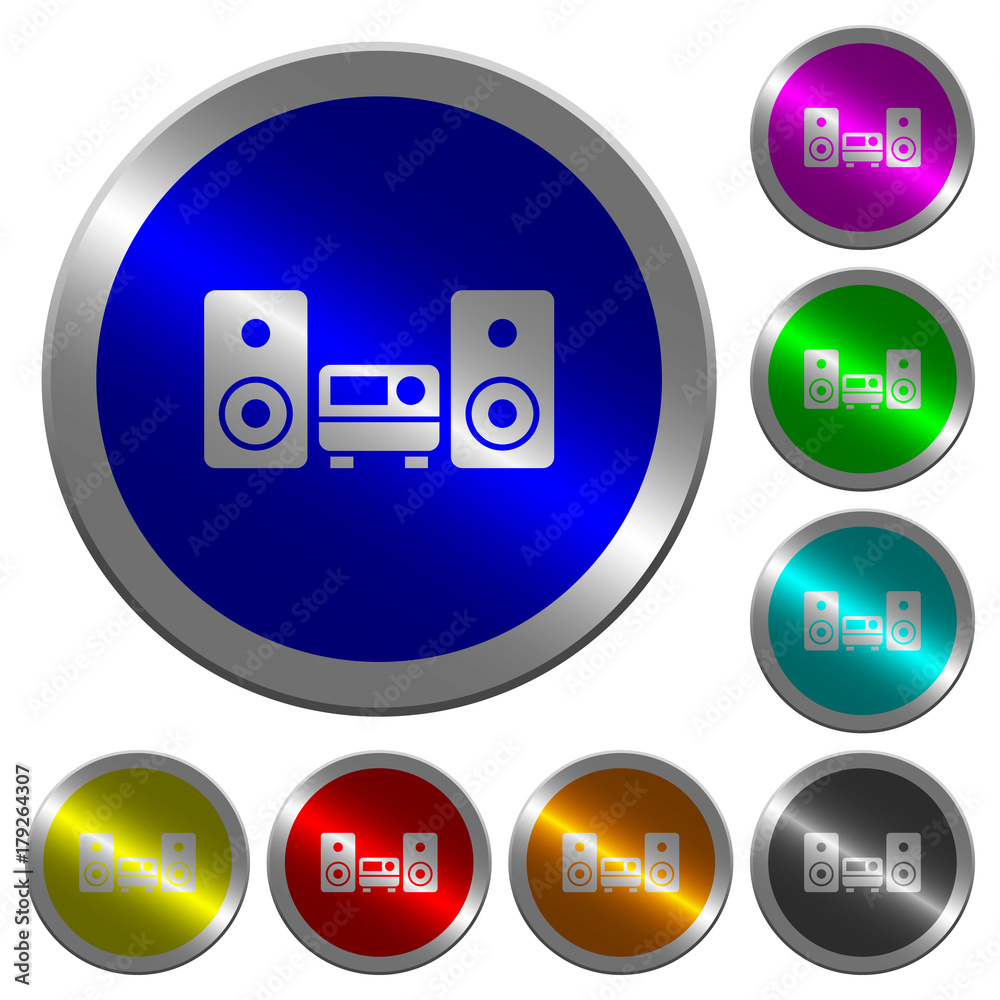 Stereo system luminous coin-like round color buttons Stereo system luminous coin-like round color buttons