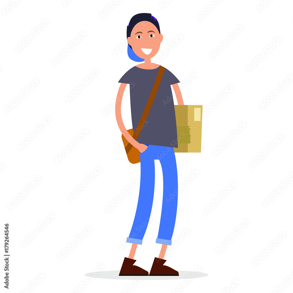 Student in Cap with Bag over Shoulder Vector Student in Cap with Bag over Shoulder Vector
