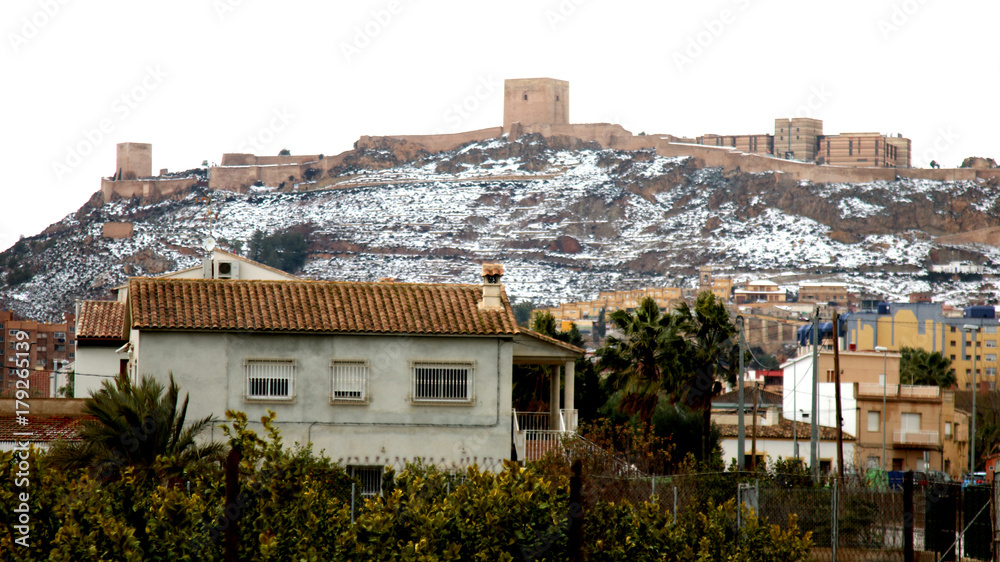 Lorca con nieve, snow in Murcia, Spain