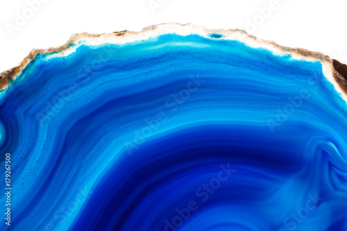 Abstract background - blue agate mineral cross section isolated on white background