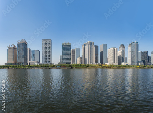 Tianjin city waterfront downtown skyline China..