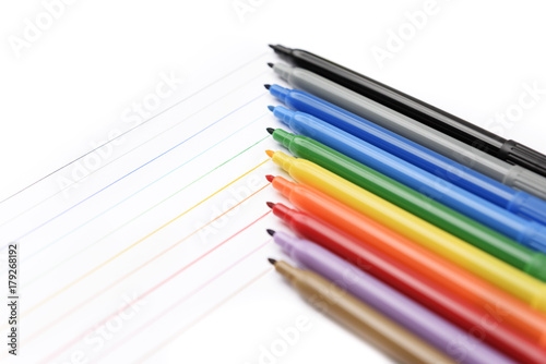 Markers on a white background