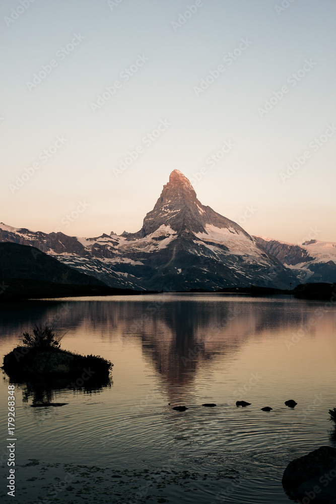 mountain matterhorn with a lake. Switzerland Zermatt