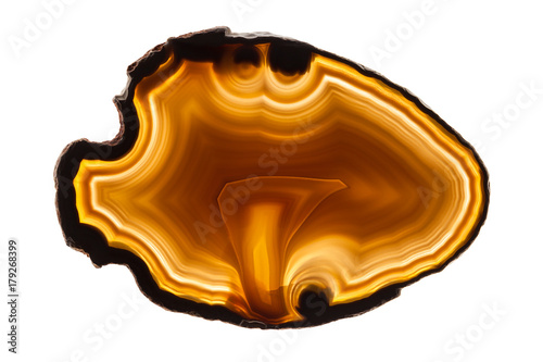 Abstract background - orange agate mineral cross section isolated on white background