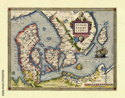 Bilde på lerret Old map of Denmatk
